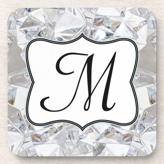 Diamond Ice Crystal Glitz Monogram Drink Untersetz Untersetzer (Vorderseite)