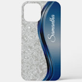 Diamond-Imitate Bling Navy Blue Monogram Name Case-Mate iPhone Hülle (Rückseite)