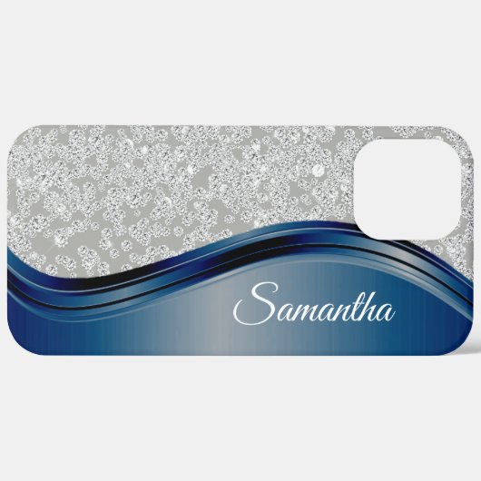 Diamond-Imitate Bling Navy Blue Monogram Name Case-Mate iPhone Hülle (Rückseite / Rechts)