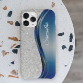 Diamond-Imitate Bling Navy Blue Monogram Name Case-Mate iPhone Hülle