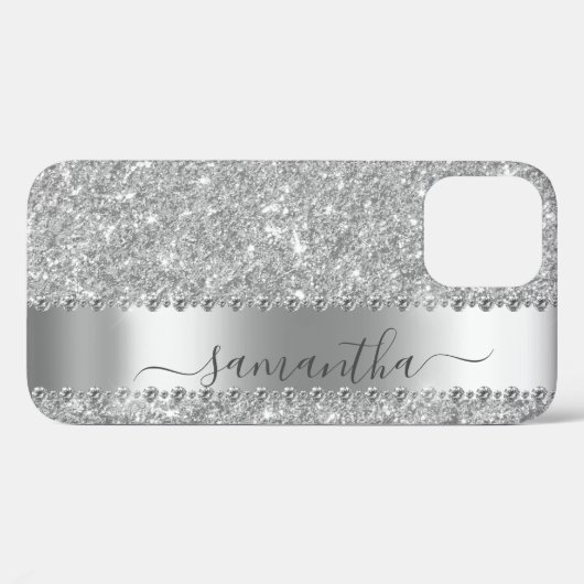 Diamond Imitats Glitzer Kalligraphie Name Silver Case-Mate iPhone Hülle (Rückseite (Horizontal))