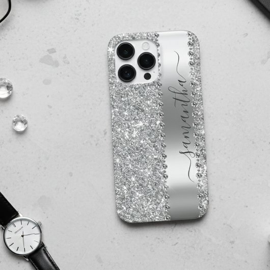 Diamond Imitats Glitzer Kalligraphie Name Silver Case-Mate iPhone Hülle