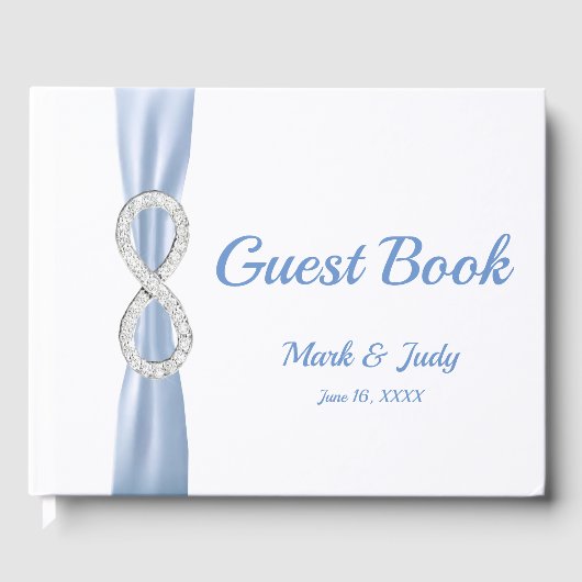 Diamond Infinity Blue Ribbon Wedding Guestbook Gästebuch (Vorderseite)