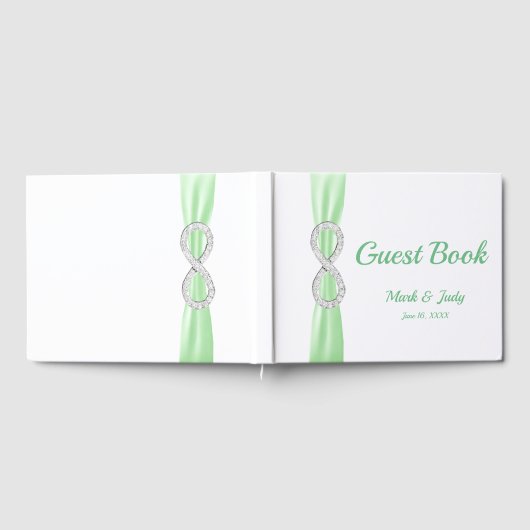 Diamond Infinity Green Ribbon Wedding Guestbook Gästebuch (Voll)