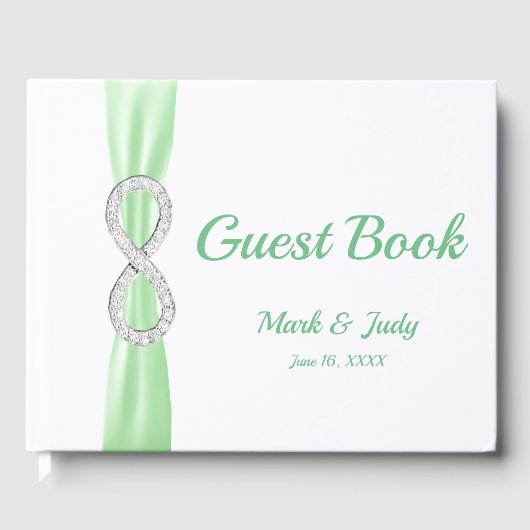Diamond Infinity Green Ribbon Wedding Guestbook Gästebuch (Vorderseite)