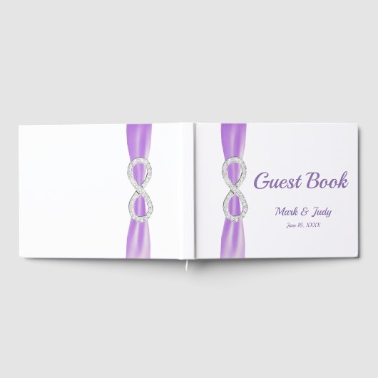 Diamond Infinity Lila Ribbon Wedding Guestbook Gästebuch (Voll)