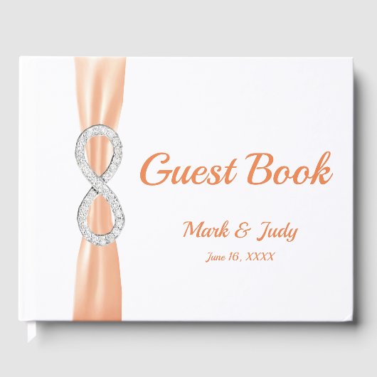 Diamond Infinity Orange Ribbon Wedding Guestbook Gästebuch (Vorderseite)