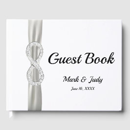 Diamond Infinity White Ribbon Wedding Guestbook Gästebuch