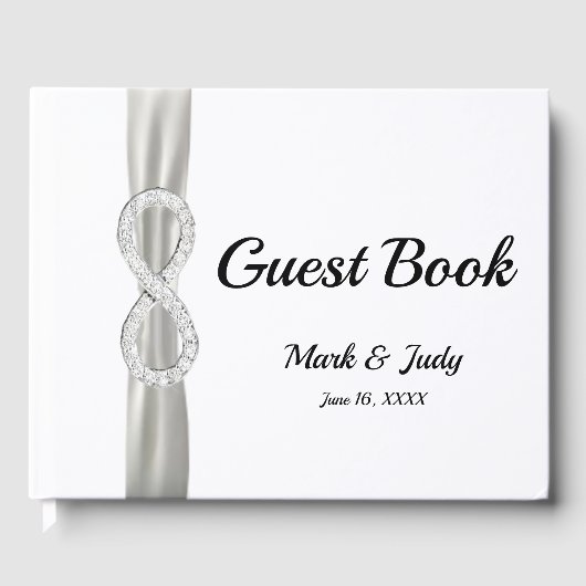 Diamond Infinity White Ribbon Wedding Guestbook Gästebuch (Vorderseite)