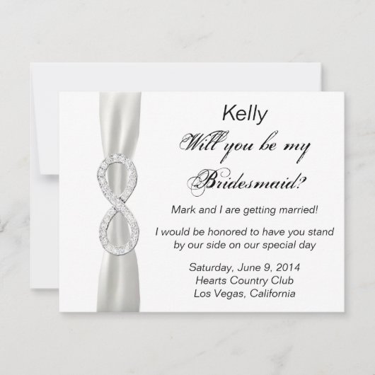 Diamond Infinity White Wedding Bridesmaid Card Einladung (Vorderseite)