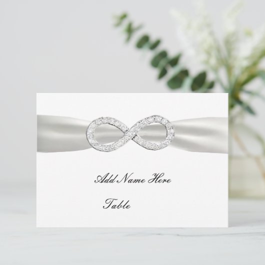 Diamond Infinity White Wedding Table Platzkarte (Stehend Vorderseite)