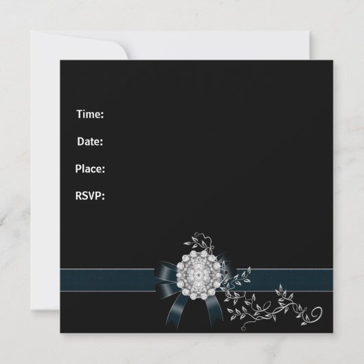 Diamond Jewel Black Bow Silver Einladung (Rückseite)