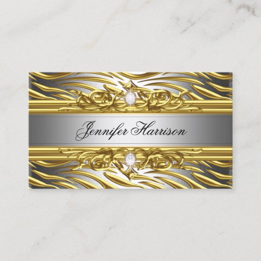 Diamond Jewel Zebra Gold auf Gold Silber Elegant Visitenkarte (Vorderseite)