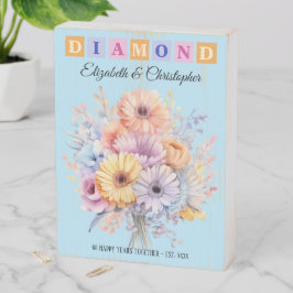 Diamond Jubiläum 60 Jahre Blume blau Holzkisten Schild