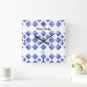 Diamond Karo Blue White Quadratische Wanduhr (Zuhause)