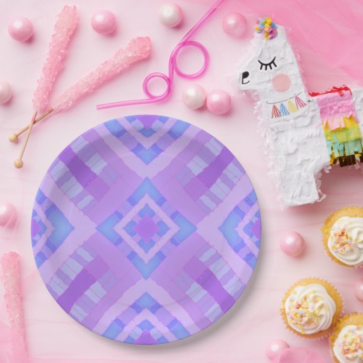 Diamond Karo Patchwork - Lilac Blue 1 Pappteller (Party)