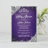 Diamond Lace Lila Silver Girl Babydusche Einladung (Stehend Vorderseite)