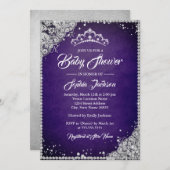 Diamond Lace Lila Silver Girl Babydusche Einladung (Vorne/Hinten)