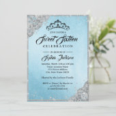 Diamond Lace Sparkle Blue 16 . Geburtstag Einladung (Stehend Vorderseite)