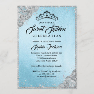 Diamond Lace Sparkle Blue 16 . Geburtstag Einladung