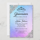 Diamond Lace Sparkle Blue Lila Quinceanera Einladung (Vorderseite)