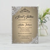 Diamond Lace Sparkle Gold Silver 16 . Geburtstag Einladung (Stehend Vorderseite)