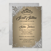 Diamond Lace Sparkle Gold Silver 16 . Geburtstag Einladung (Vorne/Hinten)