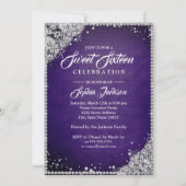 Diamond Lace Sparkle Gown Lila Silver Sweet 16 Einladung (Rückseite)