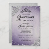 Diamond Lace Sparkle Lila Quinceanera Einladung (Vorne/Hinten)