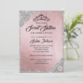 Diamond Lace Sparkle Pink Silver 16 . Geburtstag Einladung (Stehend Vorderseite)