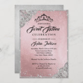 Diamond Lace Sparkle Pink Silver 16 . Geburtstag Einladung (Vorne/Hinten)