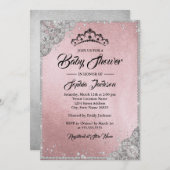 Diamond Lace Sparkle Pink Silver Girl Babydusche Einladung (Vorne/Hinten)