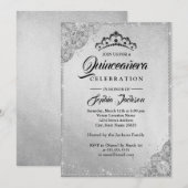 Diamond Lace Sparkle Silver Quinceanera Einladung (Vorne/Hinten)