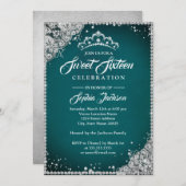 Diamond Lace Sparkle Tiara Aquamarin Silber Sweet  Einladung (Vorne/Hinten)