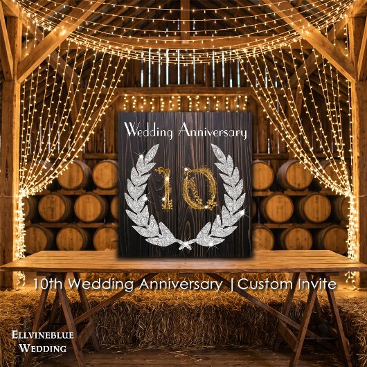 Diamond Laurel & Gold 10. Hochzeitstag Einladung
