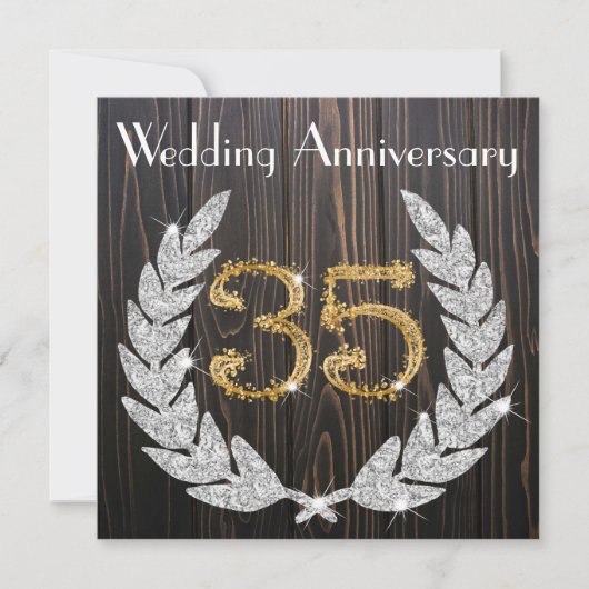 Diamond Laurel & Gold 35. Wedding Anniversary Inv Einladung (Vorderseite)