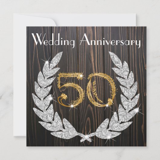 Diamond Laurel & Gold 50. Wedding Anniversary Inv Einladung (Vorderseite)