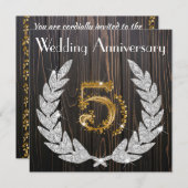 Diamond Laurel & Gold 5th Wedding Anniversary Inv Einladung (Vorne/Hinten)