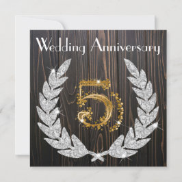 Diamond Laurel & Gold 5th Wedding Anniversary Inv Einladung