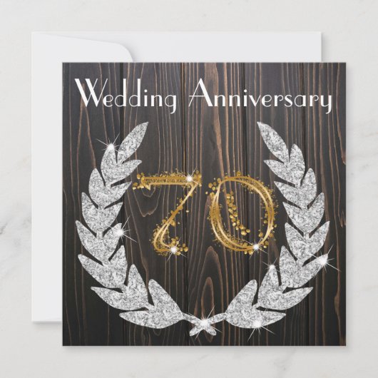 Diamond Laurel & Gold 70. Wedding Anniversary Inv Einladung (Vorderseite)