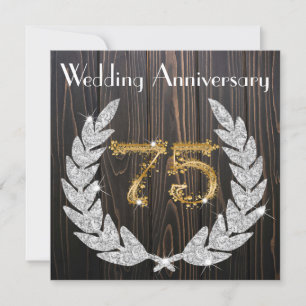 Diamond Laurel & Gold 75. Wedding Anniversary Inv Einladung