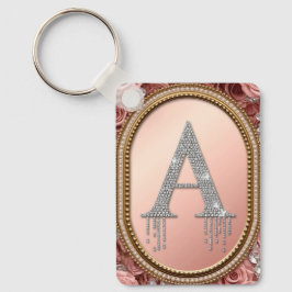 Diamond Letter A Monogram in Gold Frame with Pink  Schlüsselanhänger