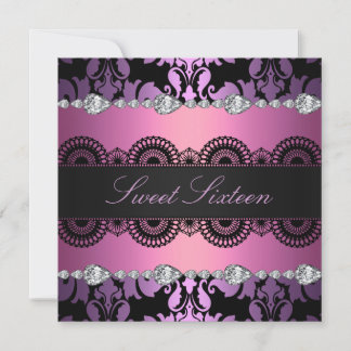 Diamond Lila/Pink Sweet16 Geburtstag einladen Einladung