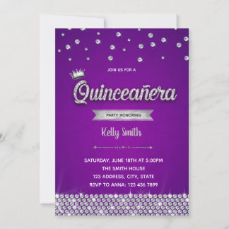 Diamond Lila Silver Quinceanera Einladung