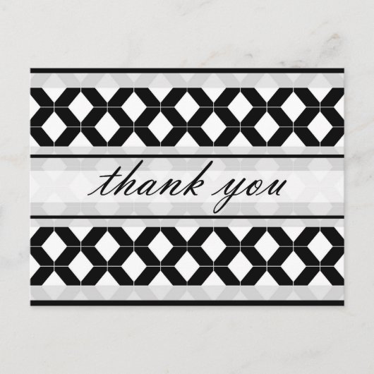 Diamond Lines Vielen Dank Damask Black and White Postkarte (Vorderseite)