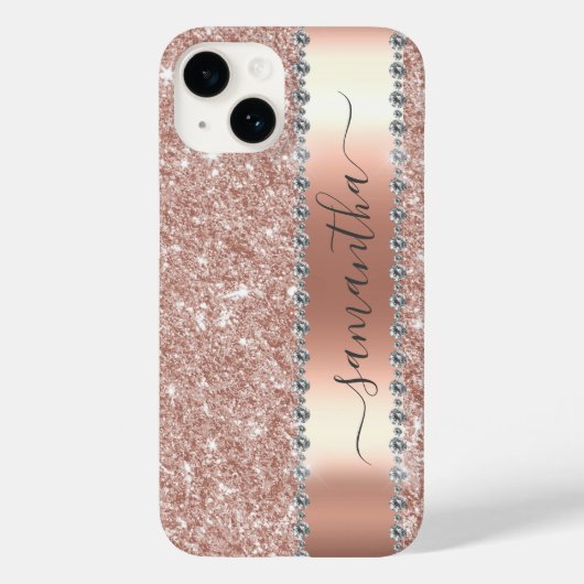 Diamond Look Glitzer Kalligraphie Name Rose Gold Case-Mate iPhone Hülle (Rückseite)