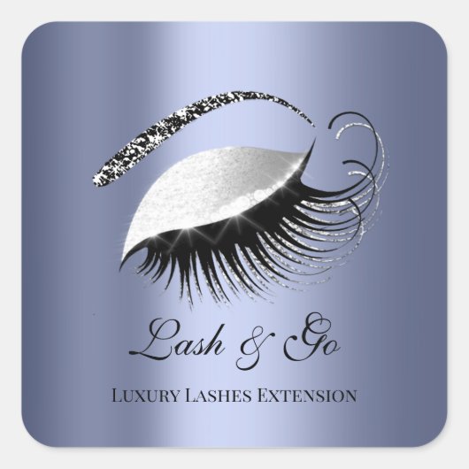 Diamond Makeup Artist Lash Silver Blue Quadratischer Aufkleber (Vorderseite)