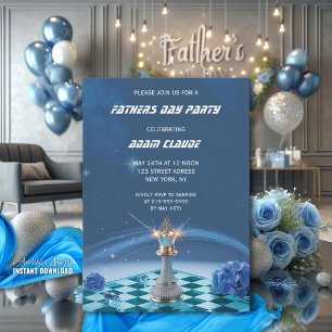 Diamond Metallic King Schach Fathers Day Blue Einladung
