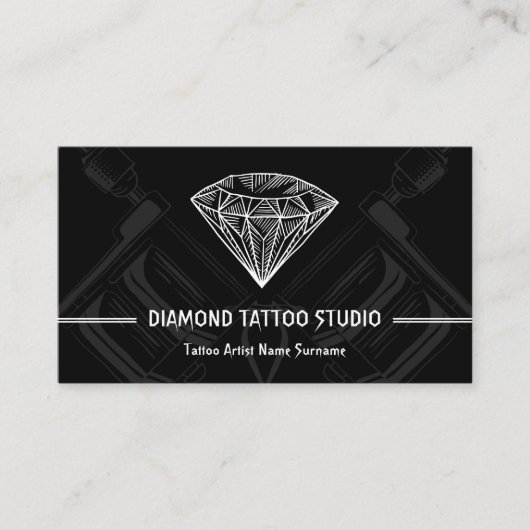 Diamond Minimal Modernes Black Tattoo Studio Visitenkarte (Vorderseite)