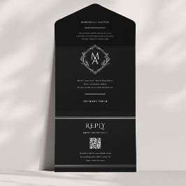 Diamond Monogram Floral Black Wedding All in One All In One Einladung
